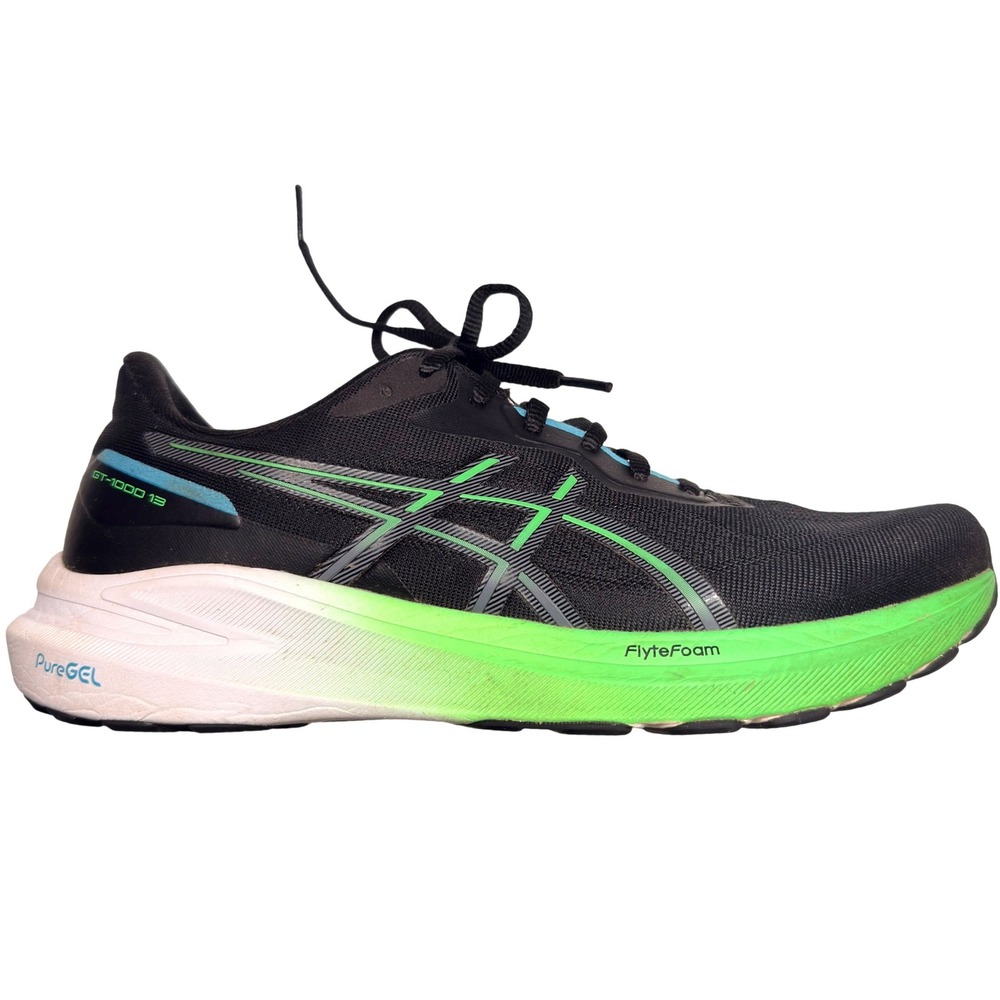 Asics GT-1000 13 Mens Running Shoes Black Green Blue Stability Sneakers Size 9